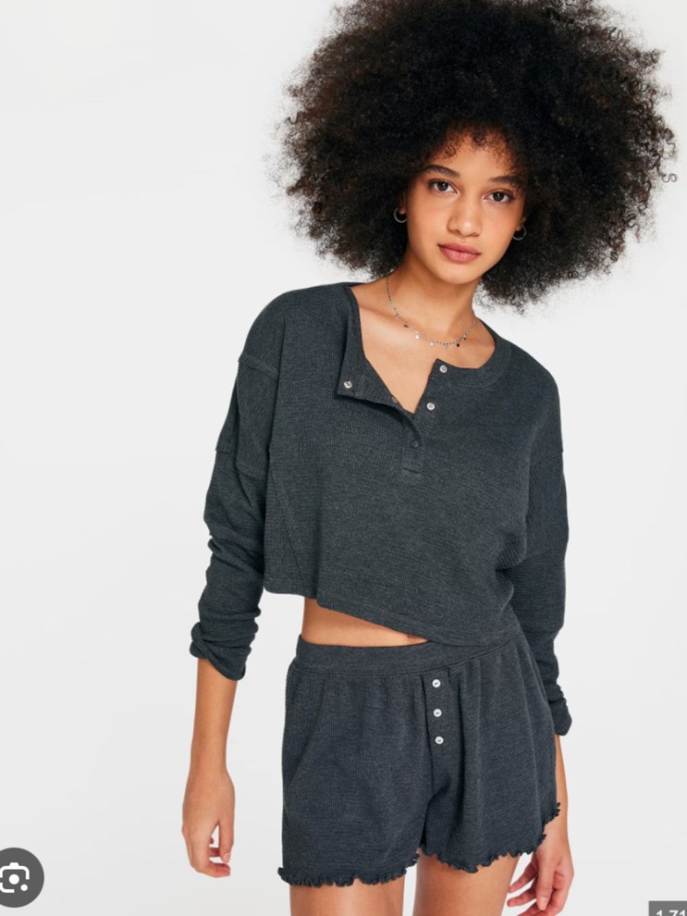 XS Aeropostale Long Sleeve Waffle-Knit Cropped Henley Tee
